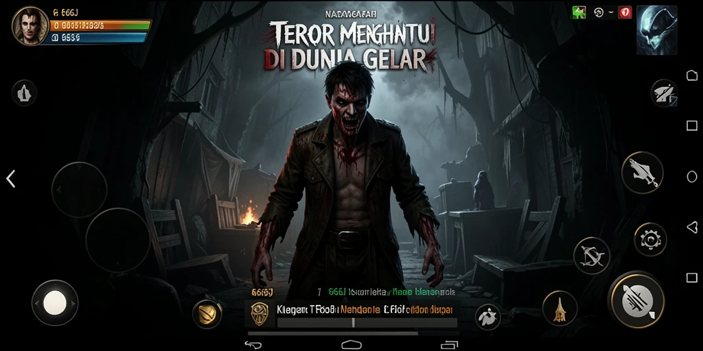 Tampilan gameplay 666J dengan suasana menegangkan dan efek menyeramkan.
