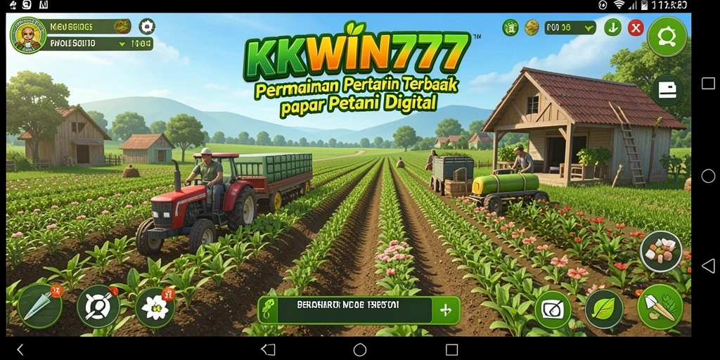 Tangkapan layar gameplay KKWIN777 menampilkan kebun yang subur dan aktivitas bertani.