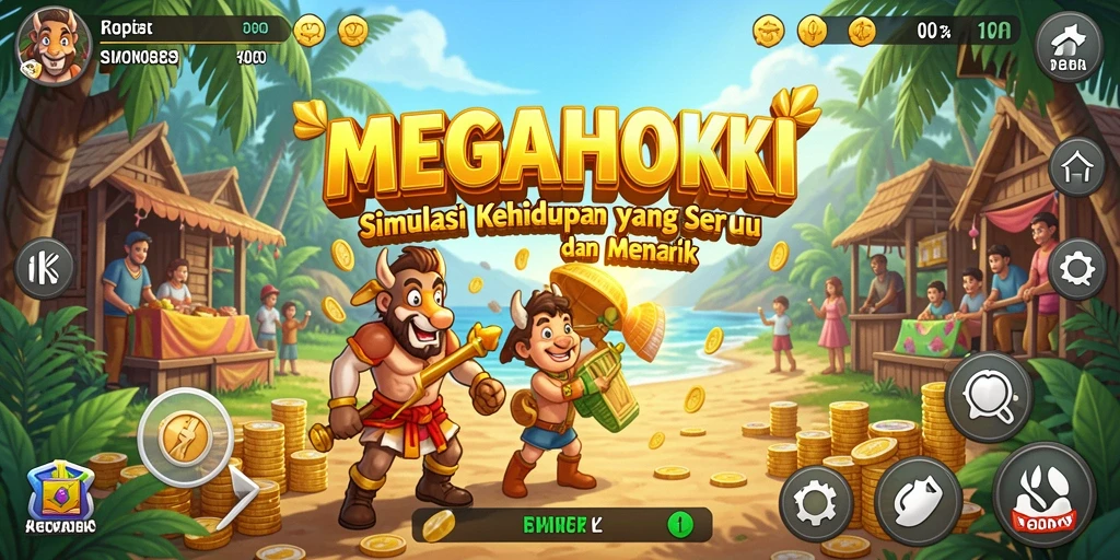 Tampilan gameplay MEGAHOKI dengan aktivitas seru di dunia simulasi.
