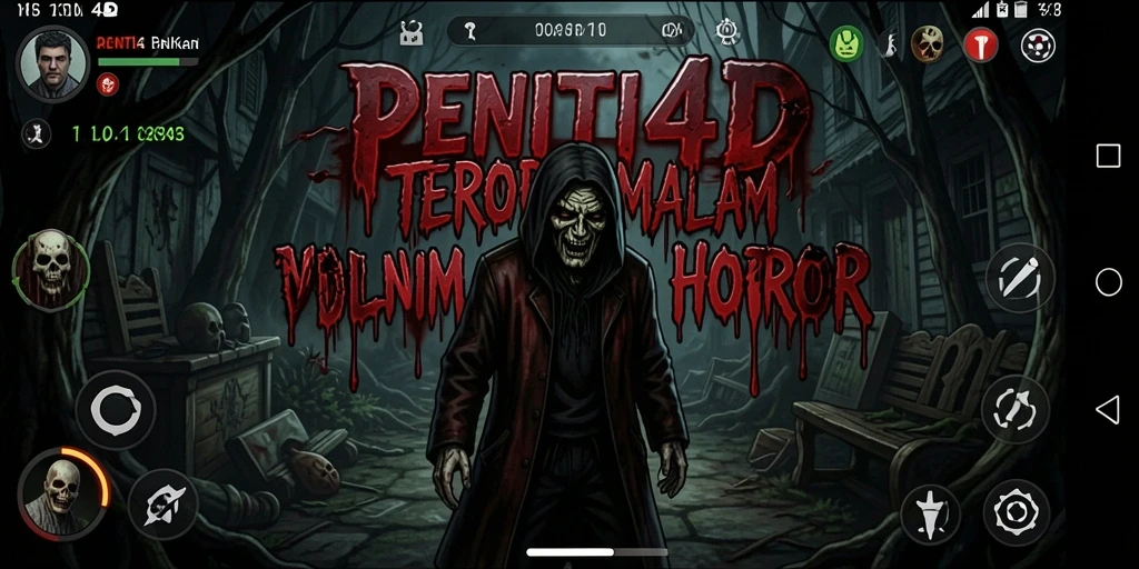 Tampilan gameplay PENITI4D dengan suasana mencekam dan karakter menakutkan.