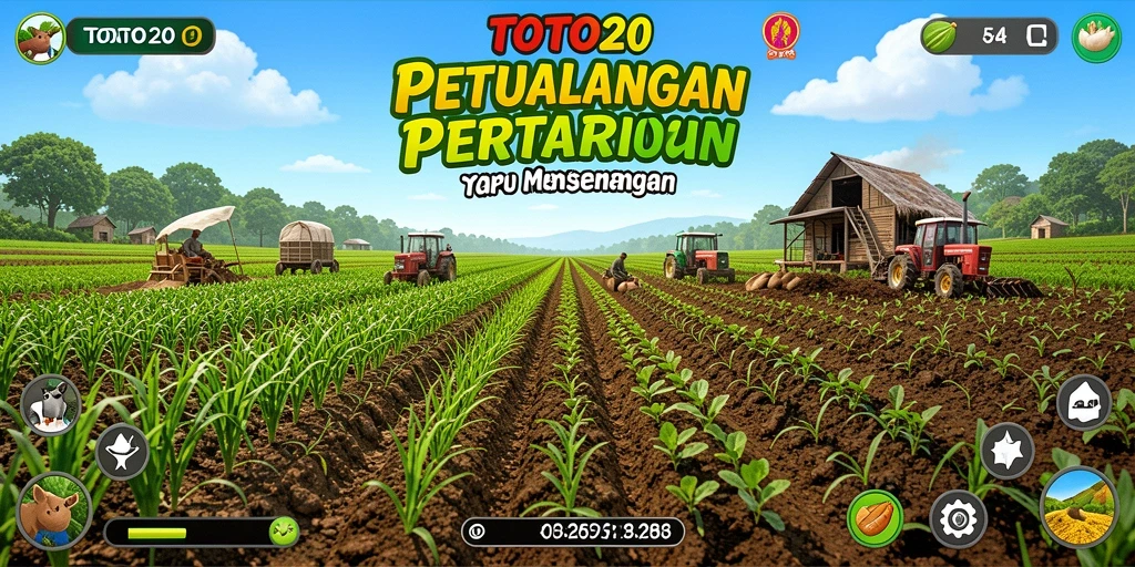 Screenshot menunjukkan pemain sedang mengelola ladang dengan berbagai tanaman.